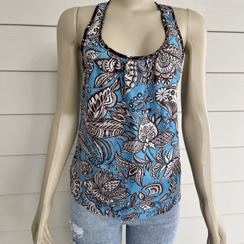 Trina Turk 100%‎ Silk Paisley Tank Top S Racerback Boho Y2K Resort Coastal USA